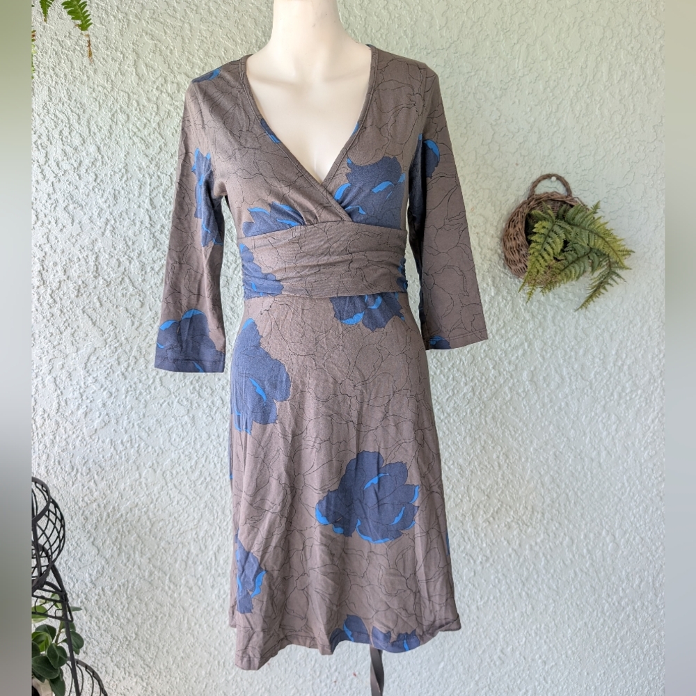 Patagonia Margot Dress Floral‎ Blue And Gray Size Sm Long Sleeve